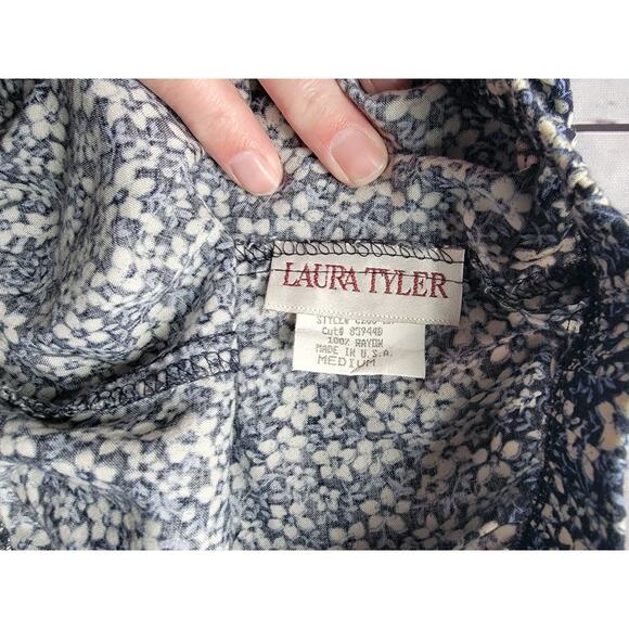 Laura Tyler Women Capri Pant Size M Blue Floral Pattern Drawstring - Picture 5 of 7